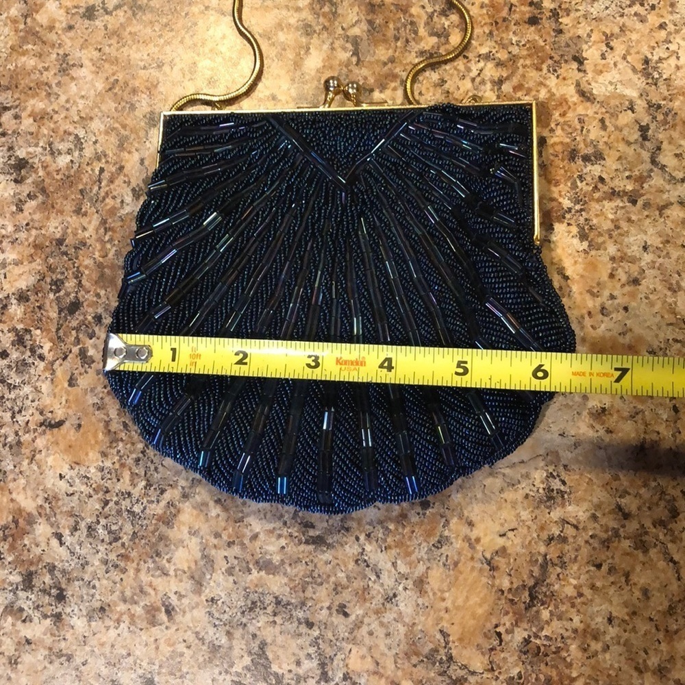 Gold Chain Blue Purple Beaded Pouch Bag - Picture 6 of 8